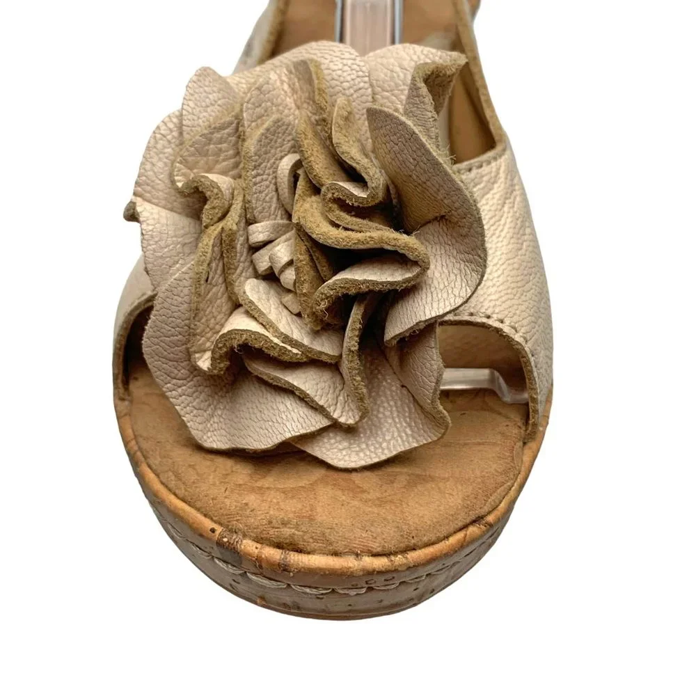 b.o.c‎ C63511 Cream Leather Cork Platform Slingback Wedge Sandal
